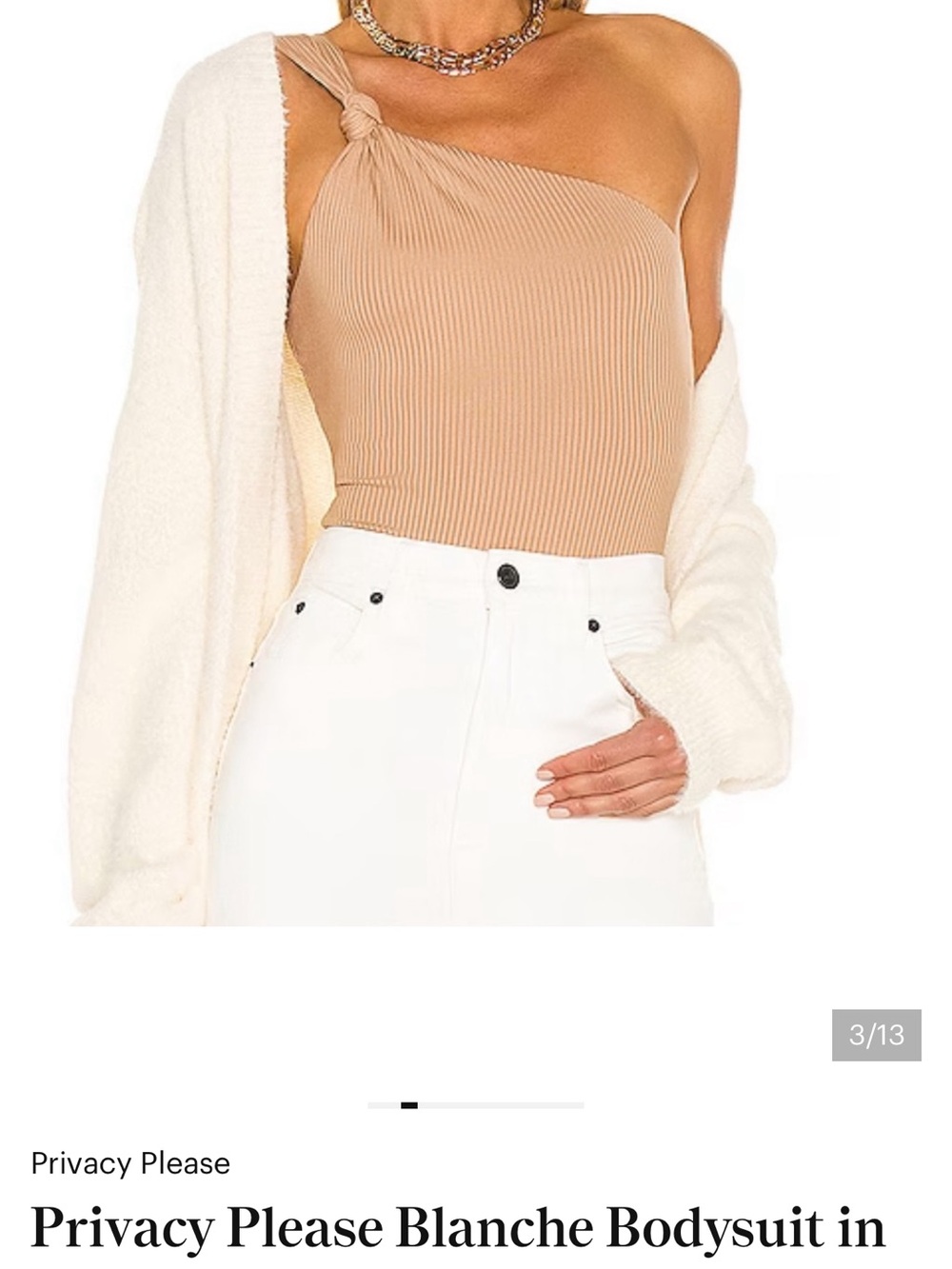 Privacy Please Blanche One-Shoulder Ribbed Bodysuit in Beige/Tan